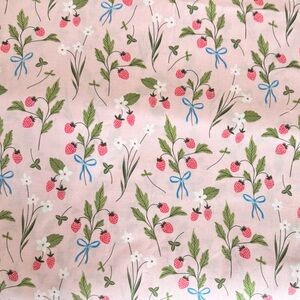Pink Strawberry, and Flowers Cotton Calico Fabric